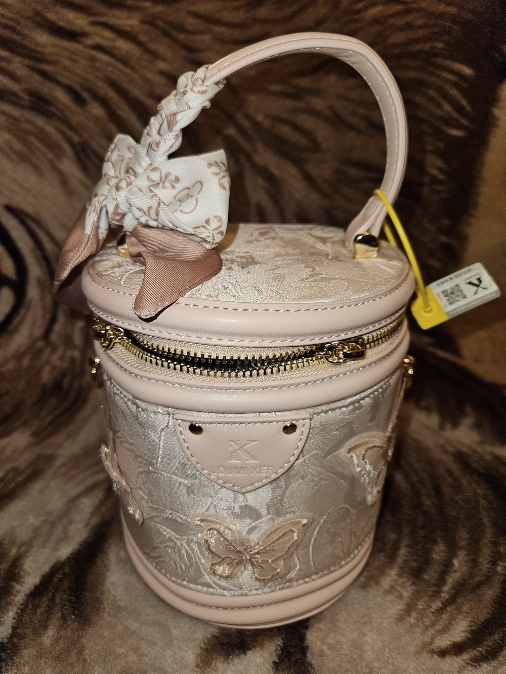 Blush Pink Embroidered Butterfly Bucket Bag